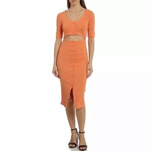 New Avec Les Filles Cutout Ribbed Midi Dress XS